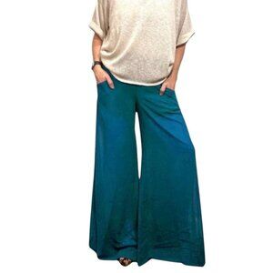 UNIQ Teal Green Sheer Flowy Wide Leg Boho Pants sz Small Womens Mid Rise